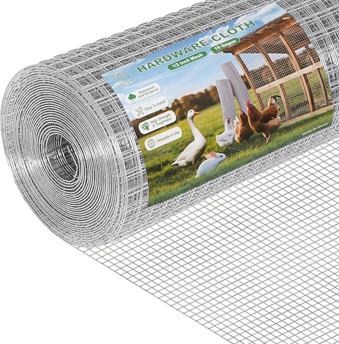16in x 25ft Hardware Cloth - 1/2 inch Chicken Wire Fencing 19 Gauge Hot-dip Galvanized After Welding | Welded Wire Mesh Roll Garden Plant Chicken Coop Rabbit Poultry Netting Cage Screen