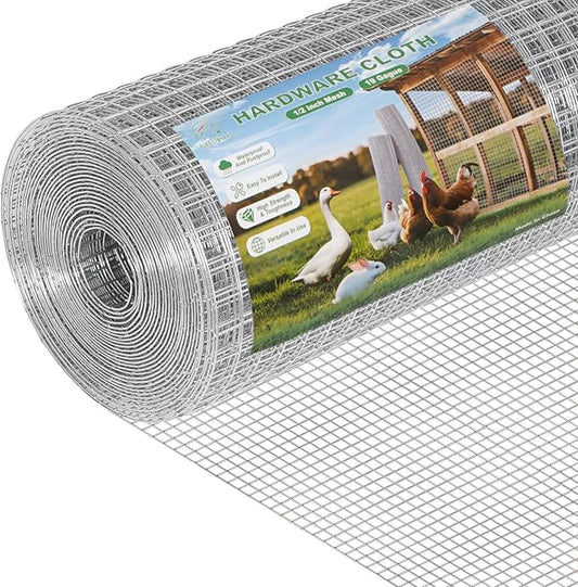 16in x 25ft Hardware Cloth - 1/2 inch Chicken Wire Fencing 19 Gauge Hot-dip Galvanized After Welding | Welded Wire Mesh Roll Garden Plant Chicken Coop Rabbit Poultry Netting Cage Screen