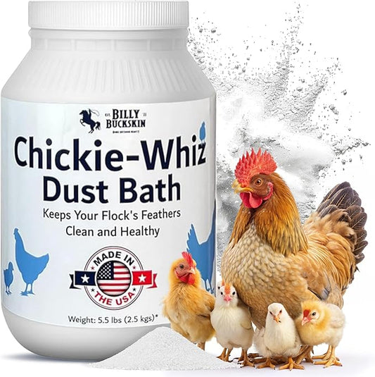 5.5lb Chickie-Whiz Chicken Dust Bath - Made in USA - All Natural Volcanic Ash Dust Bath for Chickens - Healthier Eggs, Feathers for Hen House & Farms by Billy Buckskin Co.