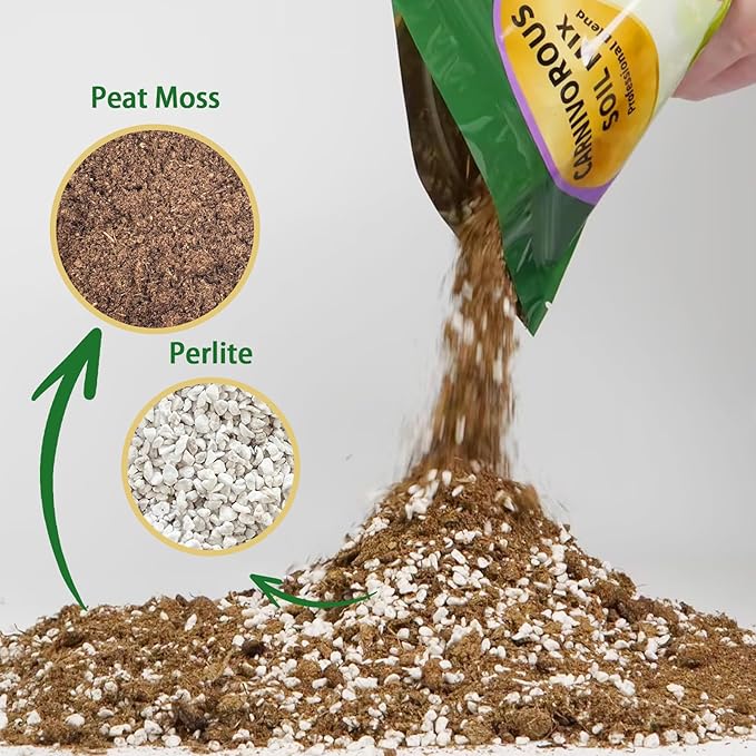 Carnivorous Plant Soil Mix 2qt, Pure Peat Moss and Perlite Mixture for Venus, Pitcher, Butterwort, Nepenthes, Sundew