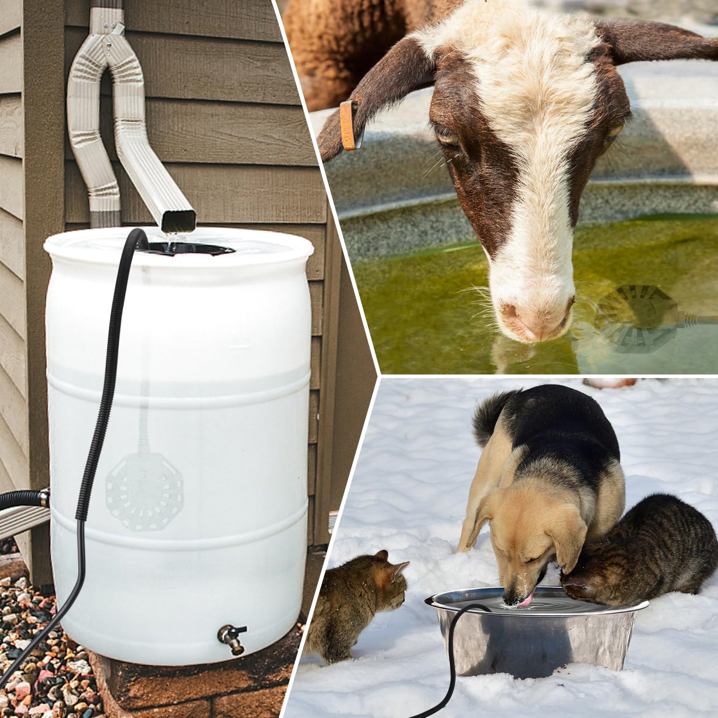 Horse Water Heater - 500W De-icer for 50 Gallon Cows Sheep Livestock Water Trough Tank Bird Bath, Chicken Water Heater Winter Outdoor Thermostatic Control Aluminum Painted PTFE Submersible Heater
