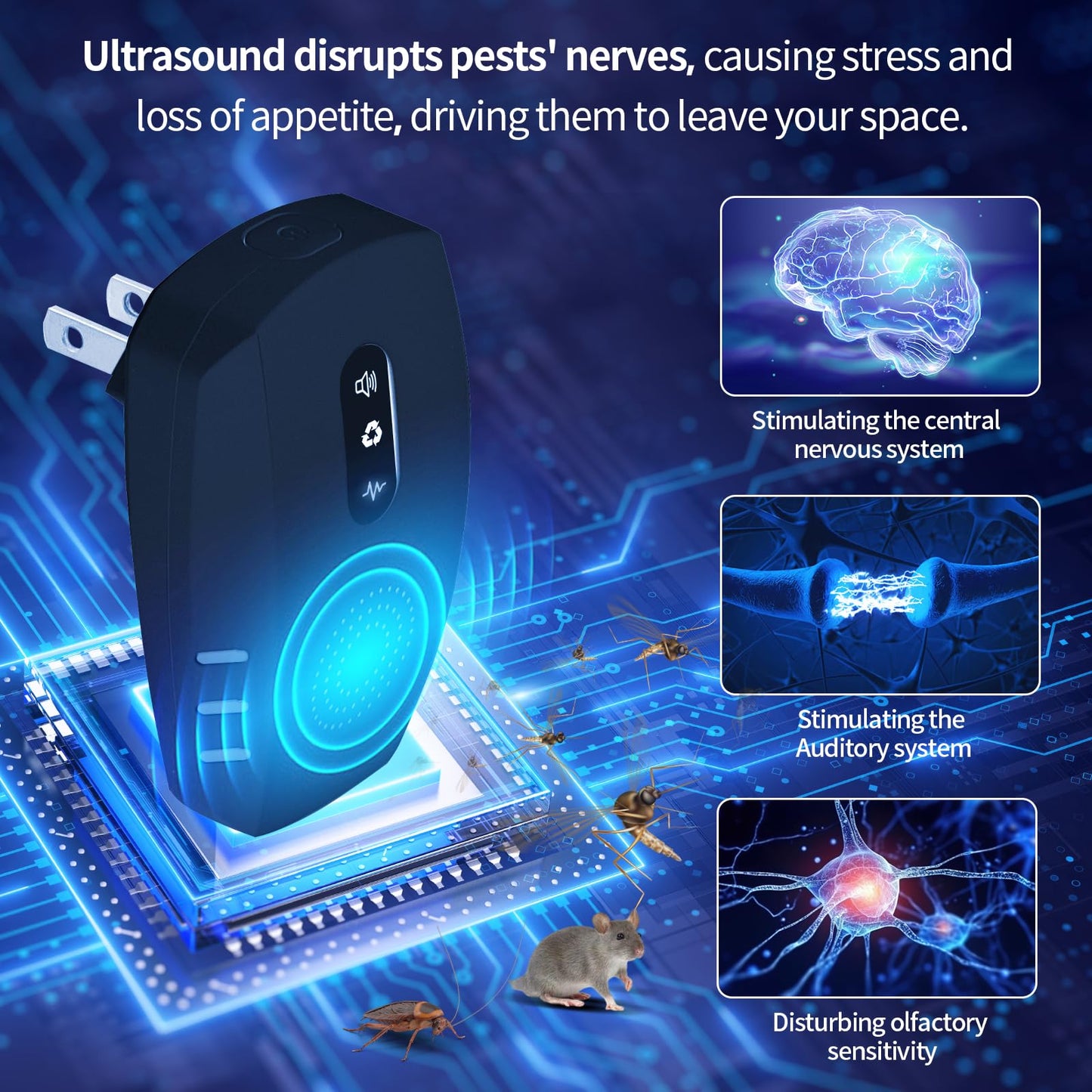 2025 Upgraded Ultrasonic Pest Repellent Indoor Insect Repeller, Pest Control, Repellent Roach, Mouse, Mosquito, Mice, Spider, Bugs, Ant, Rodent Repellent Ultrasonic Plug in, 3 Mode Switching, 6 Packs