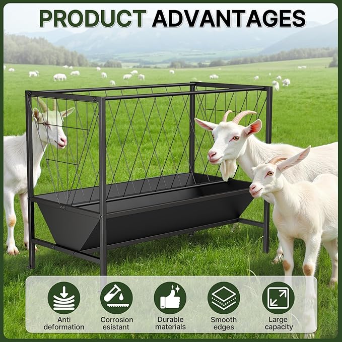 Heavy Duty Hay Feeder for Goats – 45 Gallon Feeder with 24 Gallon Grain Tray for Horses, Calves, and Livestock – Durable Goat Feeder for Farm Use (Closed)
