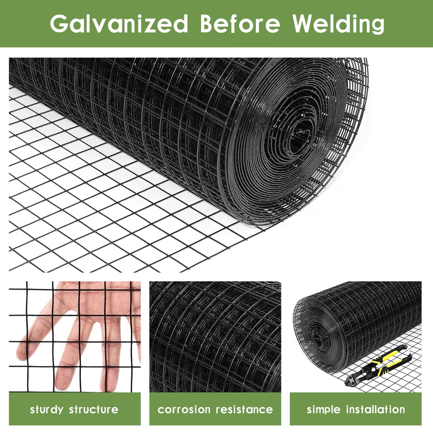 Tongmo 48" x 100' Black Hardware Cloth, 1inch Mesh Chicken Wire Fence, 19 Gauge Vinyl Coated Wire and Welded Wire Roll,Garden Fence, Poultry Netting for Rabbit/Duck/Chicken Coop