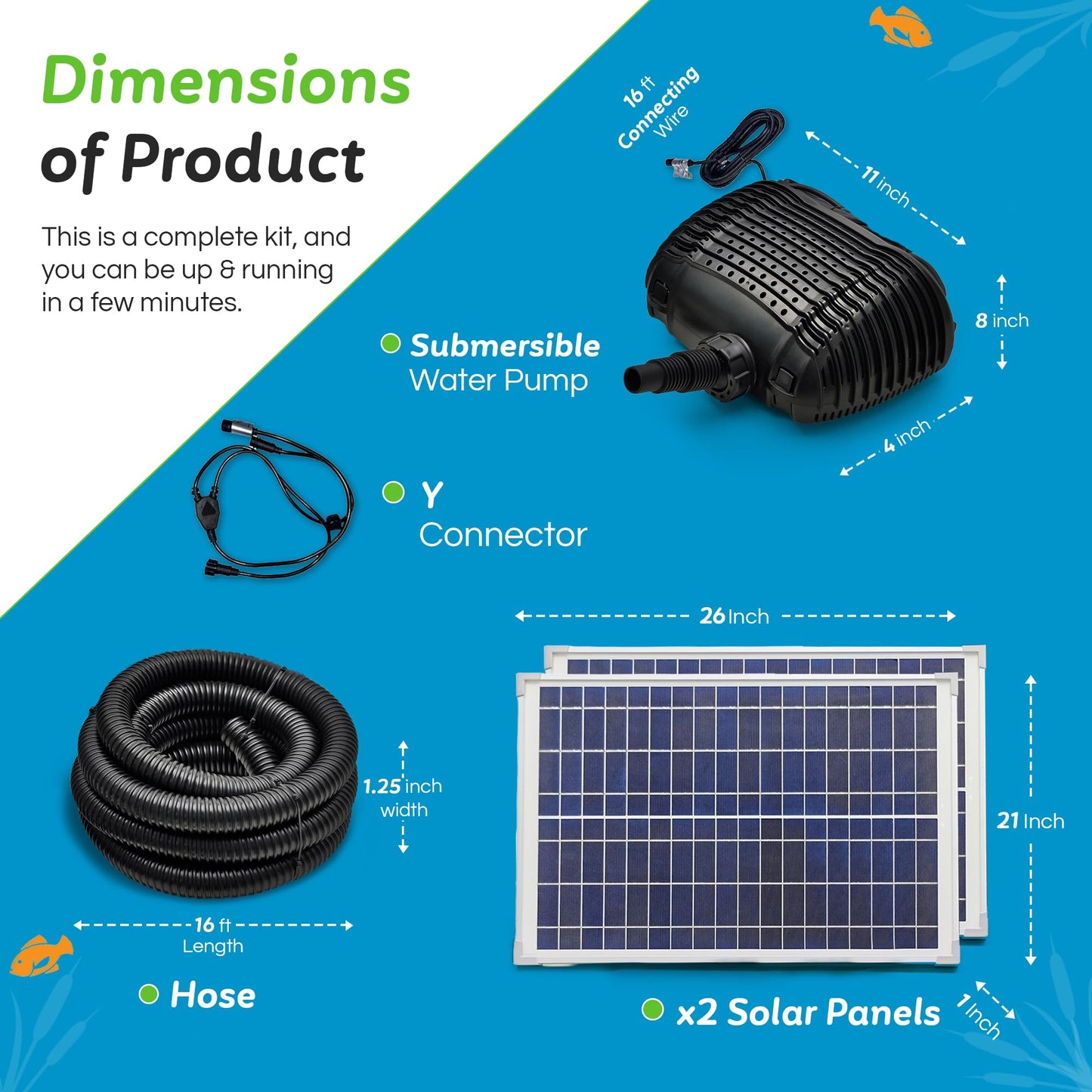MNP Powerful Submersible Solar Powered Pond Pump Kit with Panels and Hose. No Battery. Advanced design. (100 Watts)