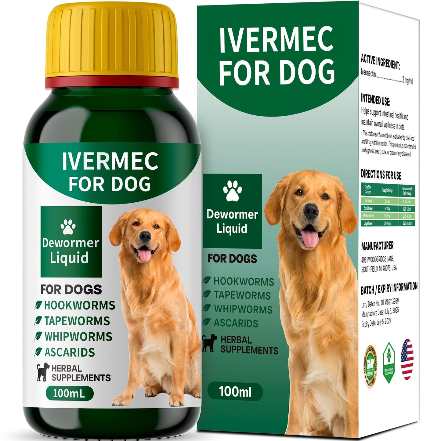 QIFEISHANKA lvermect Dewormer Liquid for Dogs, Broad Spectrum for All Wormer, Digestive Cleanser Treatment, Hookworms, Lung Worms, Pin Worms, Round Worms