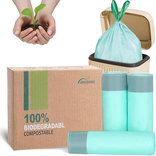 4 Gallon Compostable Handle Trash Bags with Drawstring Extra Thick 0.78 Mils Compost Food Scrap Waste Bags with US BPI ASTM D6400 and Europe OK Compost Home Certified Green 30 Couts