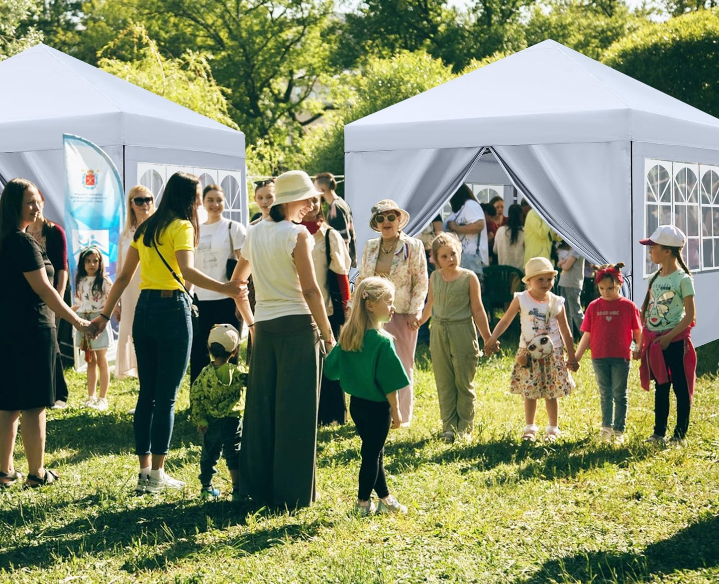 COOSHADE 10X10Ft Pop up Canopy Tent Enclosed Instant Folding Canopy Shelter with Elegant Church Window Outdoor Pavilion Cater Party Wedding BBQ Events Tent(White)