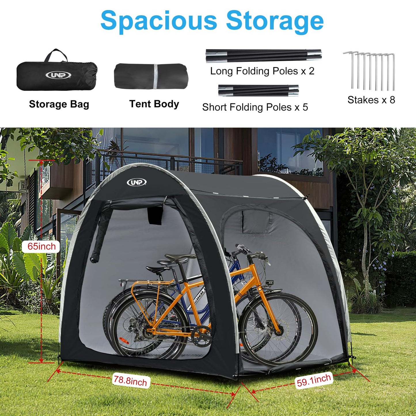 UNP Bike Storage Shed Tent, Portable Outdoor Bike Storage Tent with 210D Oxford Thick PU4000 Waterproof for 1/2/3/4 Bikes, Bike Covers Storage Shed for Bicycles, Lawn Mower, Garden Tools