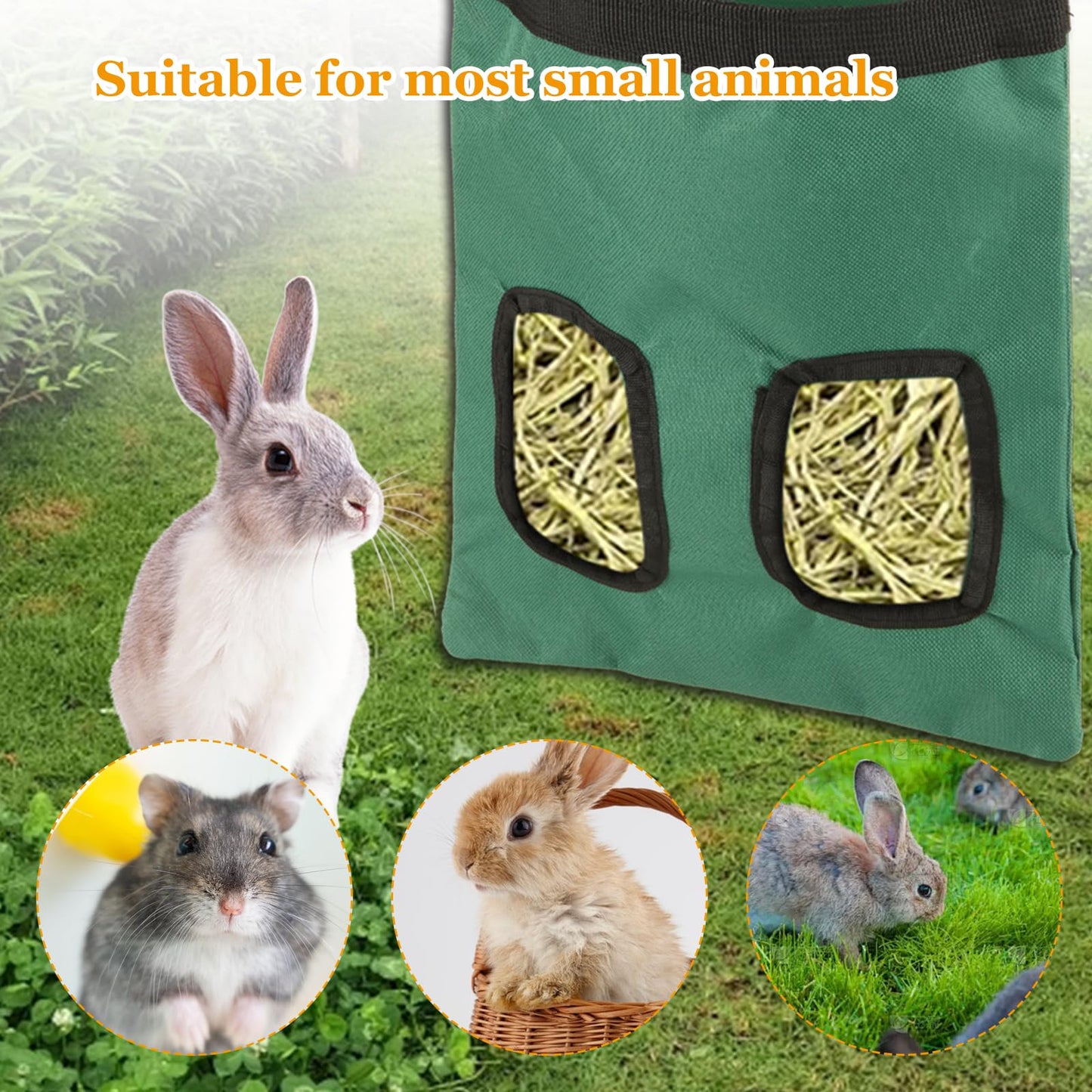 YAYODS 4 Pcs Rabbit Hay Feeder Bag, Guinea Pig Hay Feeder Bags 600D Oxford Cloth Hanging Hay Holder for Rabbits Guinea Pigs Chinchillas Small Pets