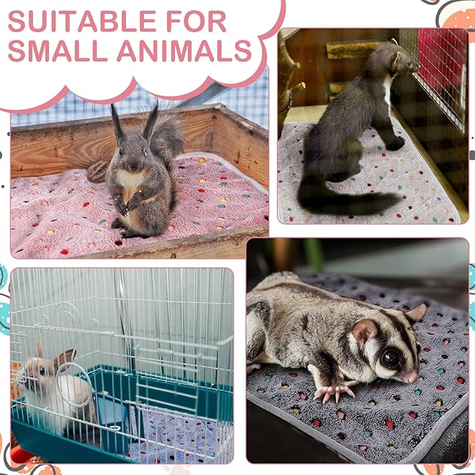 Reginary 4 Pcs Waterproof Guinea Pig Blankets Washable Small Animal Fleece Bedding Absorbent Guinea Pig Cage Liners Reusable Pet Pee Pad Sleep Mat for Hamster Ferret(Colorful Dot,24 x 47 Inch)