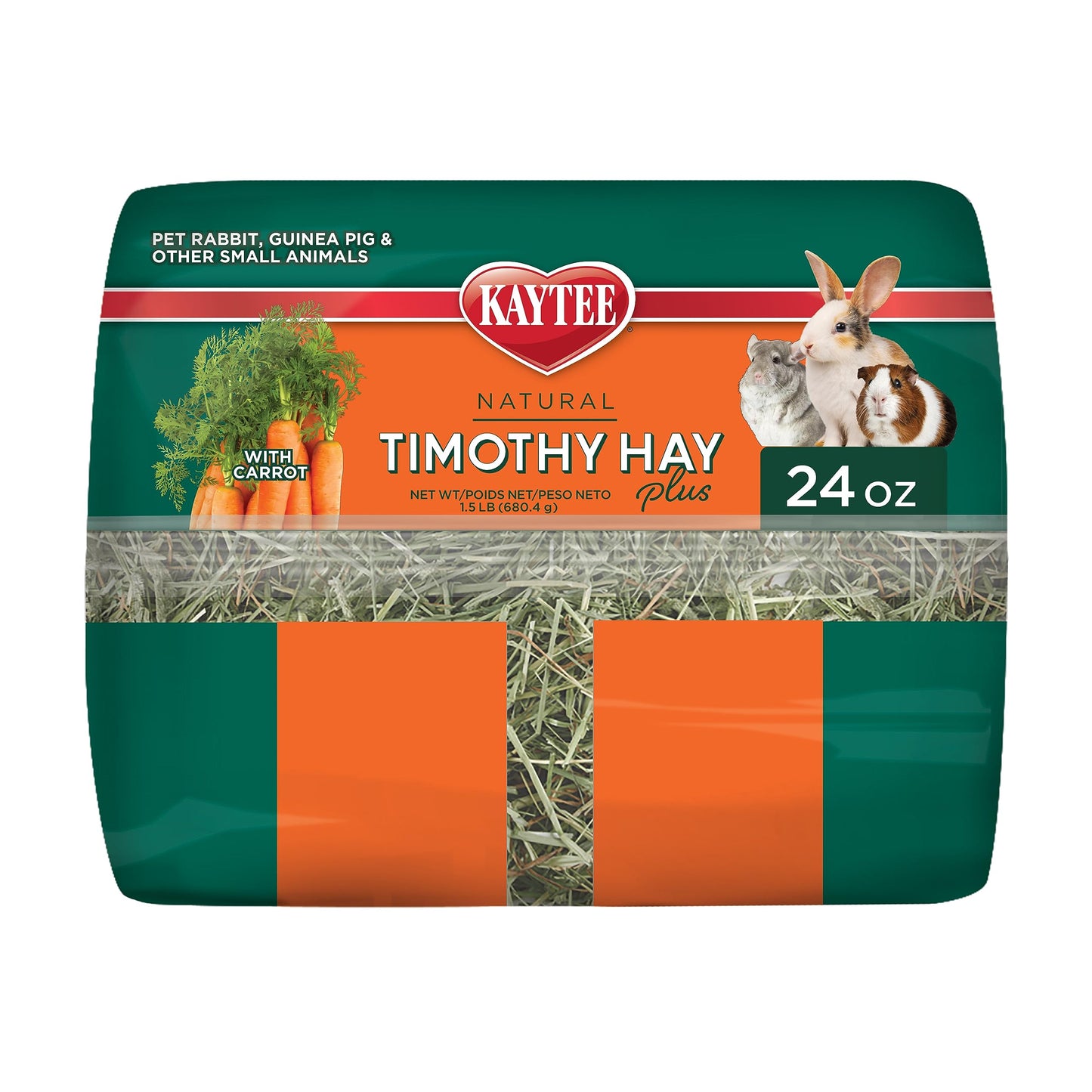 Kaytee Timothy Hay Plus Carrots for Pet Guinea Pigs, Rabbits & Other Small Animals, 24 oz