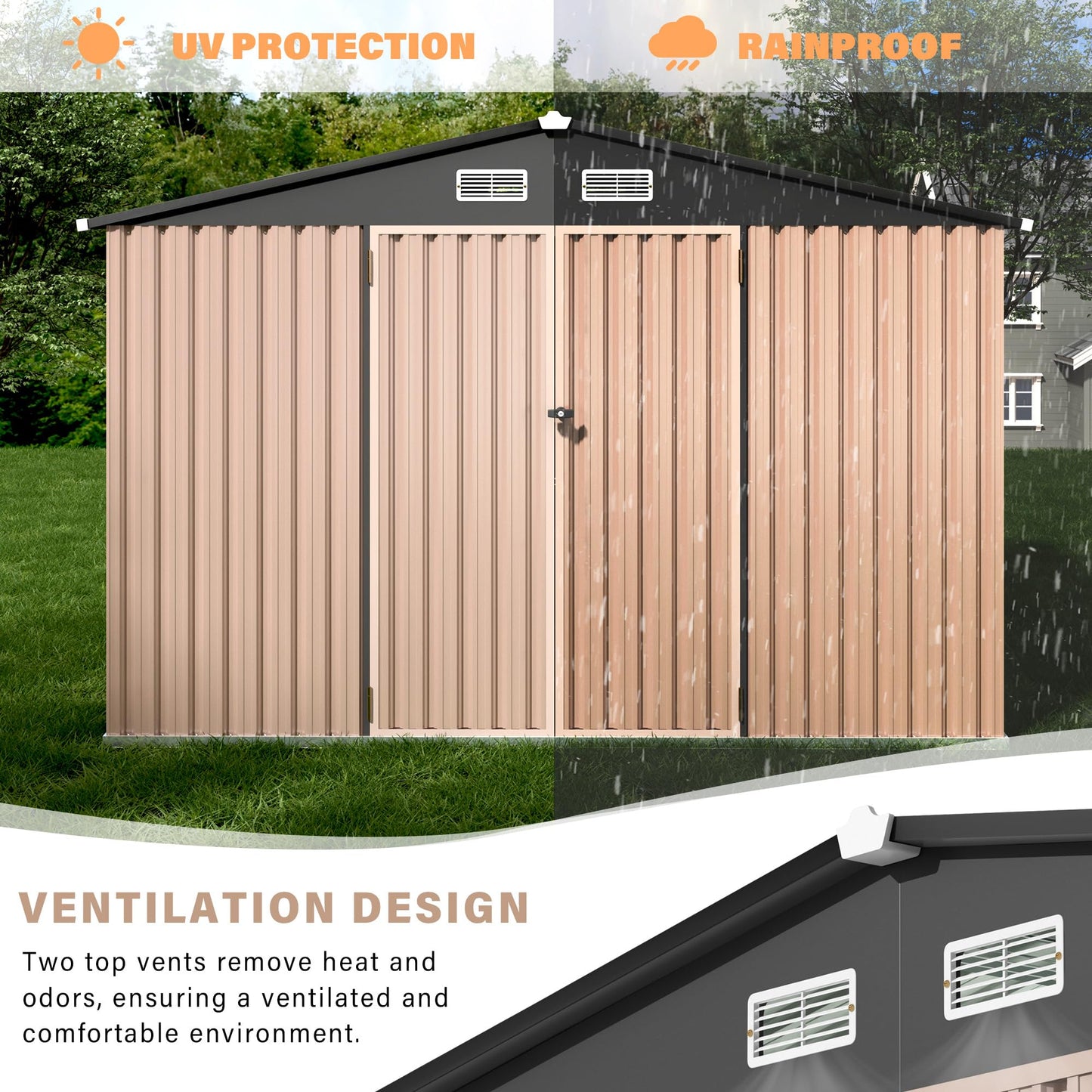 GarveeLife 6x8x6.4 FT Outdoor Storage Sheds, Metal Garden Tool Shed for Backyard, Large Metal Sheds Outdoor Storage with Lockable Doors & Air Vents for Backyard Garden Patio Lawn