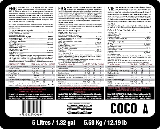 Liquid Fertilizer 5 Liter A 1-4-2 & B 3-0-0.5 Plant Food 2 Part Base Nutrients Veg and Flower Indoor Outdoor Hydroponic Coco Coir Garden Plant Soil Nutrient (5 Liter)
