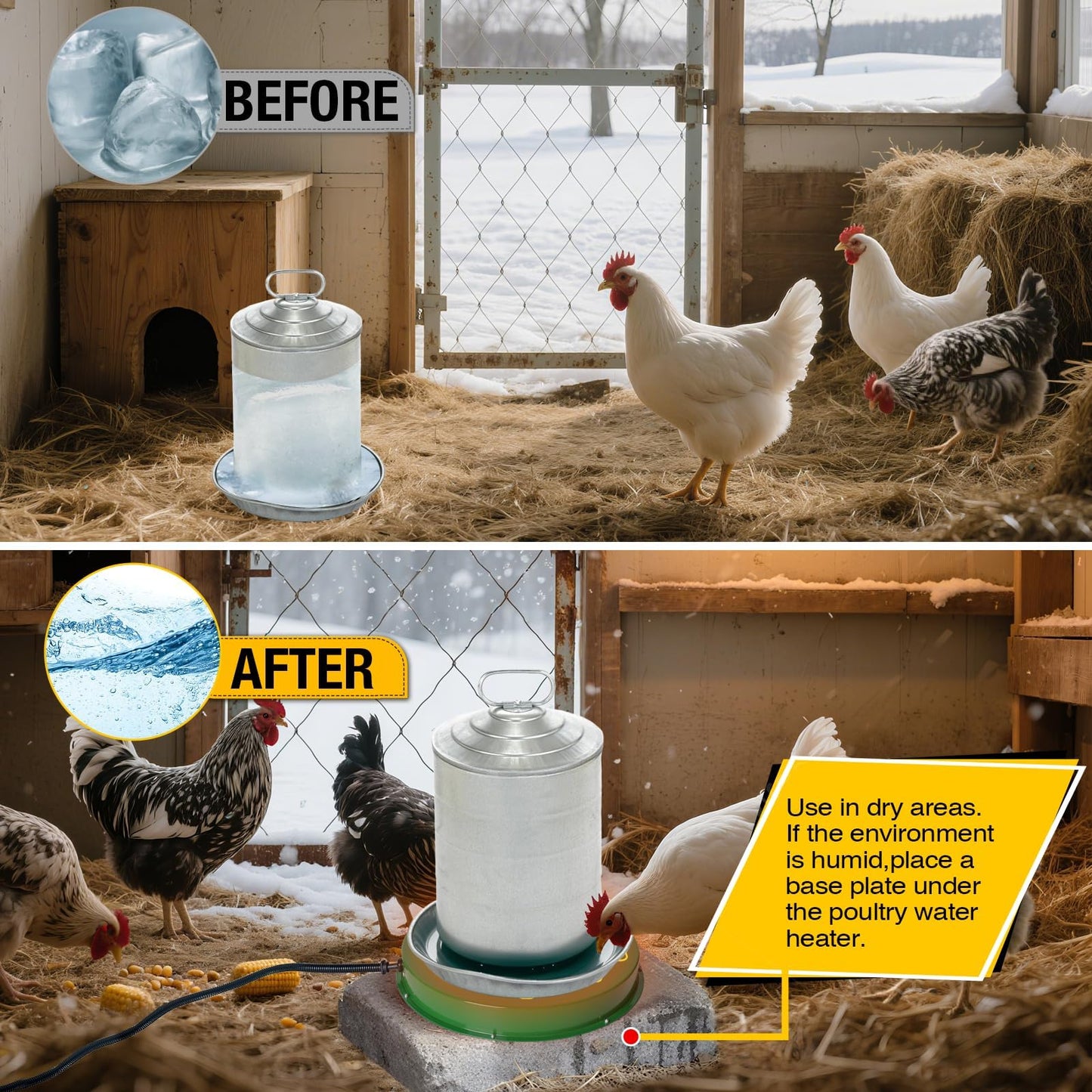 Shaledig 1 Pack Chicken Water Heater for Winter, 125W Thermostat Chicken Waterer Heating Base with 6.6FT Anti-Bite Power Cord for 3–5 Gal Metal Plastic Poultry Fountains Waterer 12.4In Dia Green