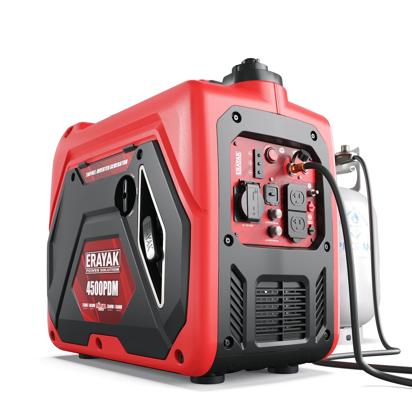 ERAYAK 4500W Dual-Fuel Portable Inverter Generator for Home Use, Camping Outdoor, 30A RV Ready, Auto Switch, Gas and Propane Powered, EPA, CO Sensor, Parallel Ready, Campact Design