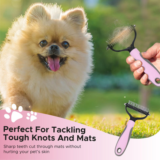 Cat and Dog Brushes for Grooming – Pet Grooming Kit with Brushes – At-Home Grooming Supplies with Dematting Comb, Slicker Brush, Dog Bath Brush (Pink)