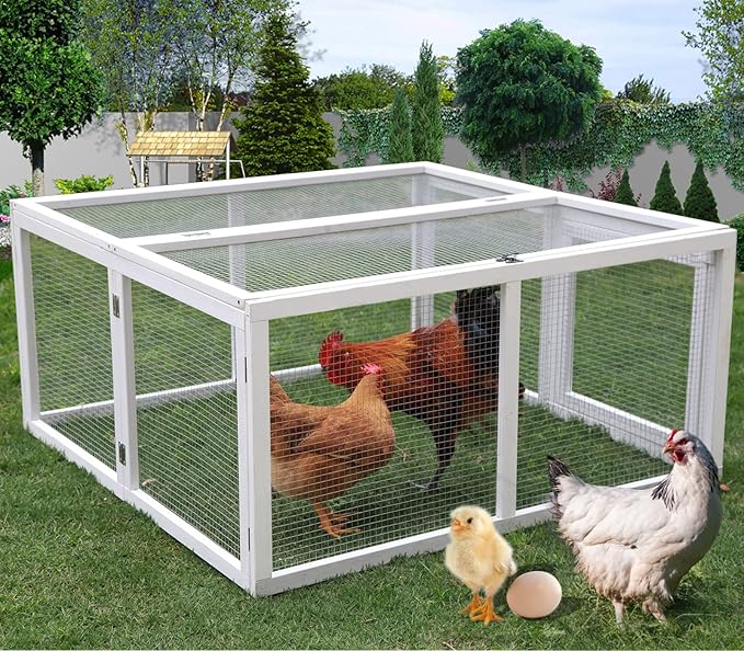 Chicken Coop Extension, Foldable Chicken Coop House Chicken Cage Wooden, Duck Chicken House Large Rabbit Enclosure Assembly Free (White)