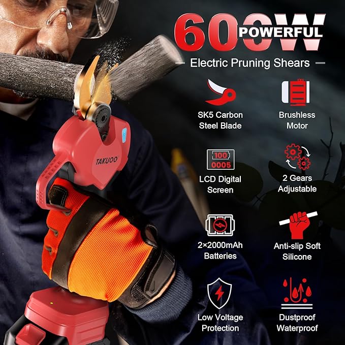 Cordless Electric Pruning Shears, 1.6" Cutting Diameter Power Pruner, Brushless Branch Cutter with LCD Display, Dual 2.0Ah 21V Battery Powered Trimming Scissors for Gardening Tree Pruning