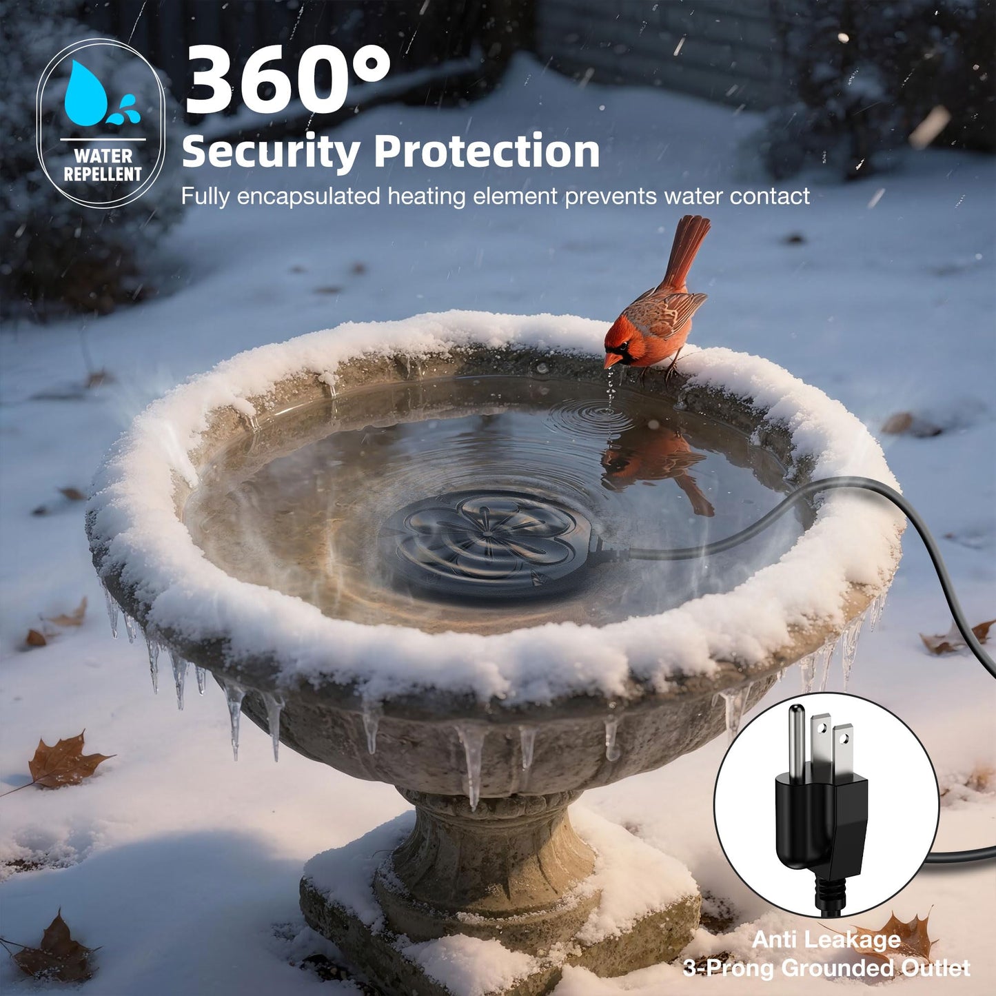 Bird Bath Heater for Outdoors in Winter, 110W Birdbath Water Heater Full-Covered Aluminum, Bird Bath Deicer Pond Deicer with Thermostatically Control, Chicken Water Heater, 4.92 Ft Power Cord (Black)