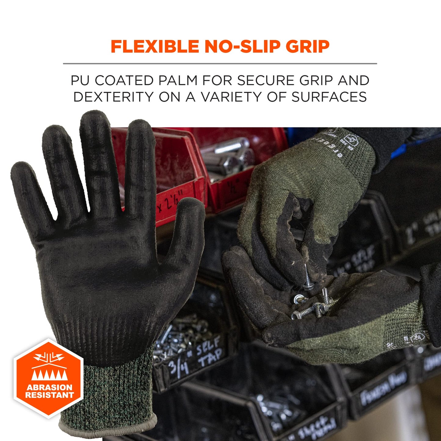 Ergodyne ProFlex 7070 Cut Resistant Work Gloves, ANSI A7, Contact Heat Resistant, Sandy Nitrile Coated Palms 13g Aramid