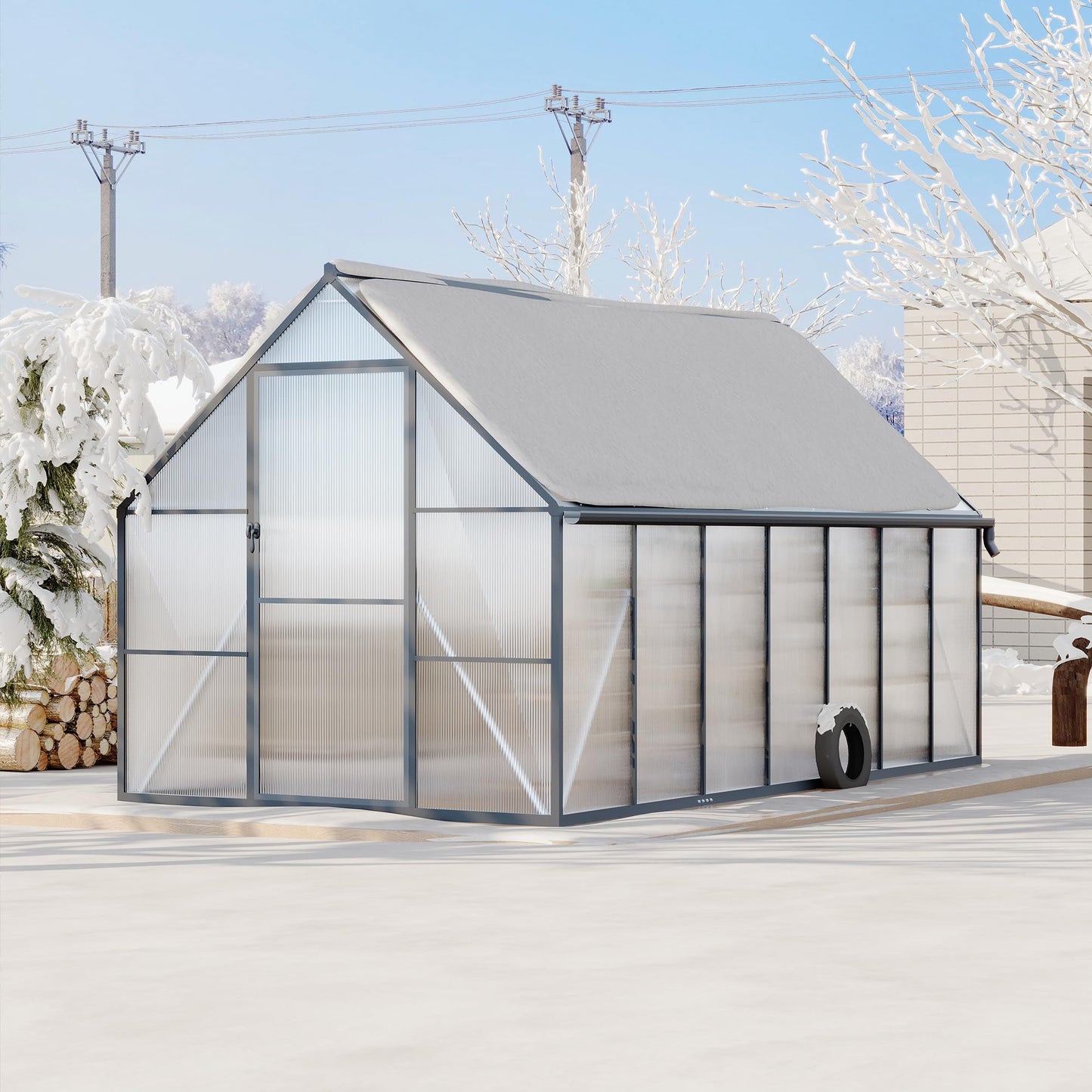 8'x14' Aluminum-Framed Polycarbonate Greenhouse, Heavy Duty Polycarbonate Greenhouse with Quick Setup Structure and Roof Vent, Large Enhanced Aluminum Green House Kit for Outdoors