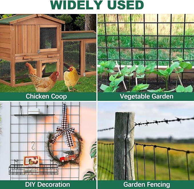 48 in x 100 ft Hardware Cloth, Heavy Duty Black Chicken Wire Fencing, 1/2" 19 Gauge PVC Vinyl Coated Welded Wire Mesh Roll with Measuring Tape Rolling Belt Pliers, for Chicken Coop Garden
