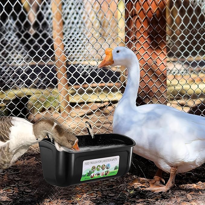Chicken Feeder Waterer, 6 Pack Duck Feeder Supplies, Hanging Fence Feed Trough with Clips for Goat, Sheeple, Piglet, Gooses, Turkeys, Dog Livestock Poultry, Black