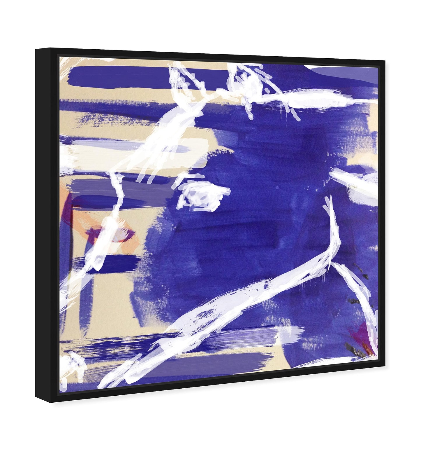 Country Farmhouse Canvas Print Painting Animal Wall Art 'Blue Abstract Horse Line Art' Black Framed Canvas Rustic Home Décor 40x40 in Purple, White by Oliver Gal
