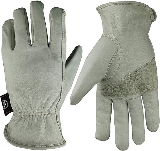 Leather Work Gloves Grain Cowhide for Yard Work, Gardening, Farm, Warehouse, Construction, Motorcycle, with Elastic Wrist, Men & Women X-Large 1 Pair