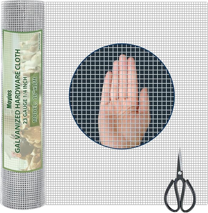 Hardware Cloth 1/4 Hot Dip Galvanized Wire Mesh Roll 23 GA Building&House Repaird Wire Fence Mesh - for DIY, Coops, Rabbit,Snake Fences, DIY Crafting,Plants Protective & Screen Mesh Silver