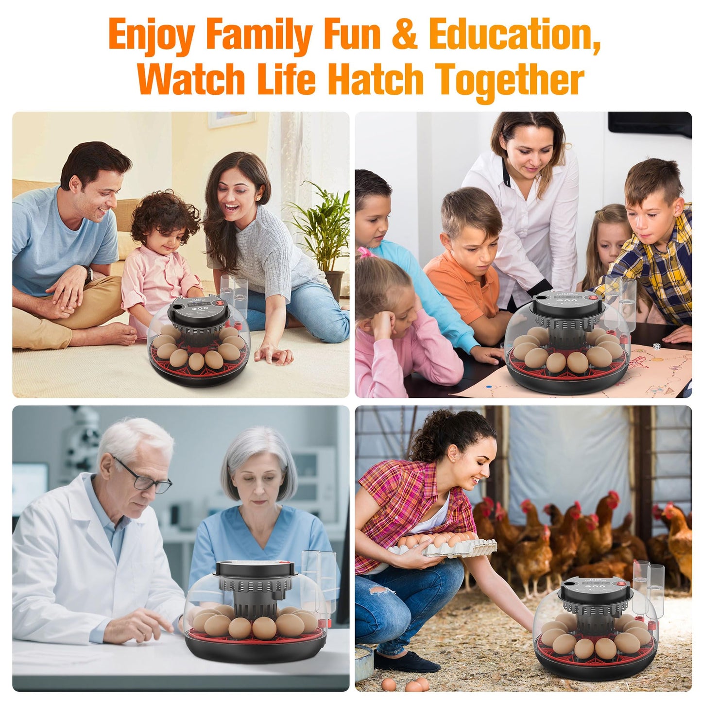 Incubators for Hatching Eggs,12 Egg Automatic Egg Turner with Temperature Humidity Control,Digital Display,Auto Alarm,360° Viewing for Chicken,Quail,Duck Eggs