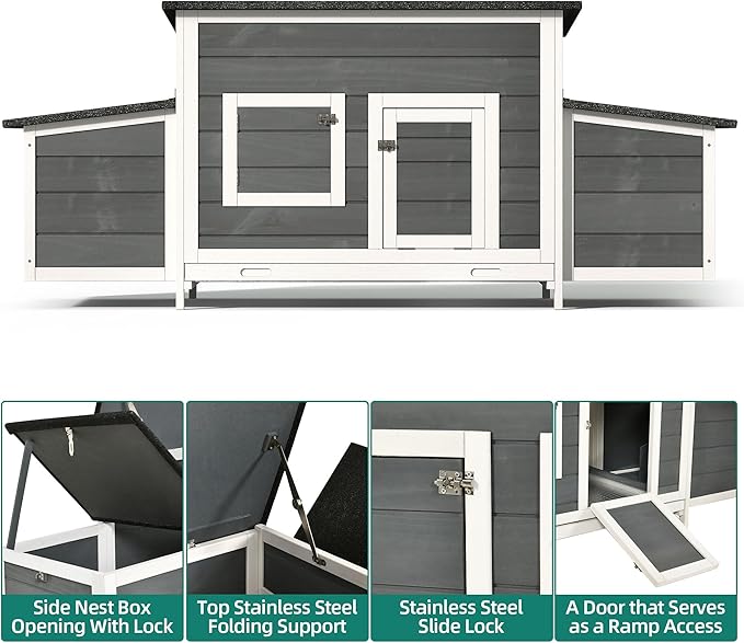 YITAHOME Chicken Coop 11.5ft² Large Wooden Chicken House Chicken Pen Outdoor with 2 Nesting Boxes Poultry Cage Rabbit Hutch Duck Cage with Weatherproof Roof (Grey)