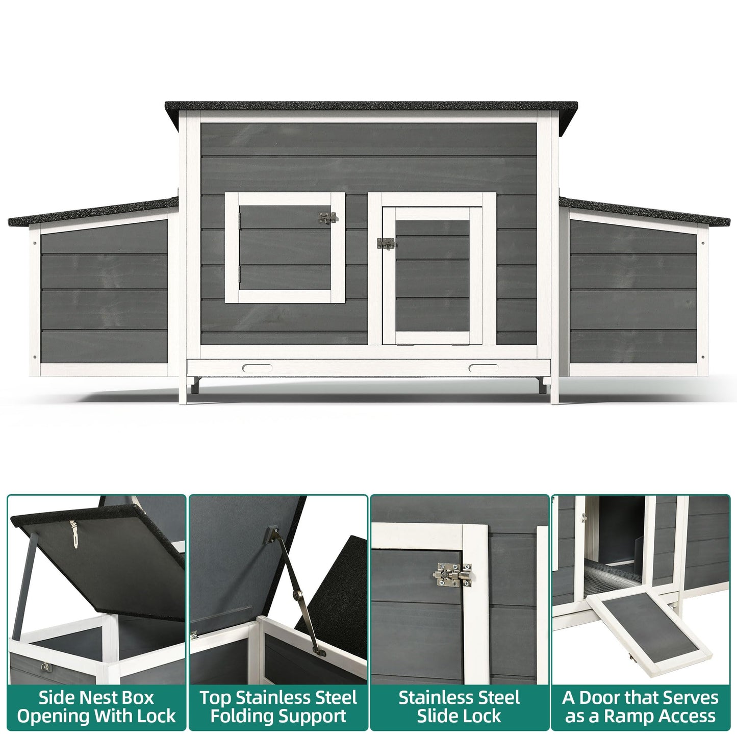 YITAHOME Chicken Coop 11.5ft² Large Wooden Chicken House Chicken Pen Outdoor with 2 Nesting Boxes Poultry Cage Rabbit Hutch Duck Cage with Weatherproof Roof (Grey)