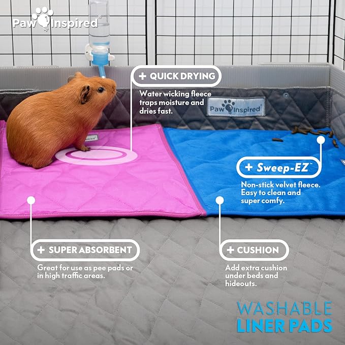 Paw Inspired Guinea Pig Cage Liner Pads | Washable Fleece Bedding, Waterproof Bottom | Super Absorbent Pee Pad or Pet Bed Mat for Guinea Pigs, Ferrets, Rabbits, Hamsters, Small Animals (12x12, Green)