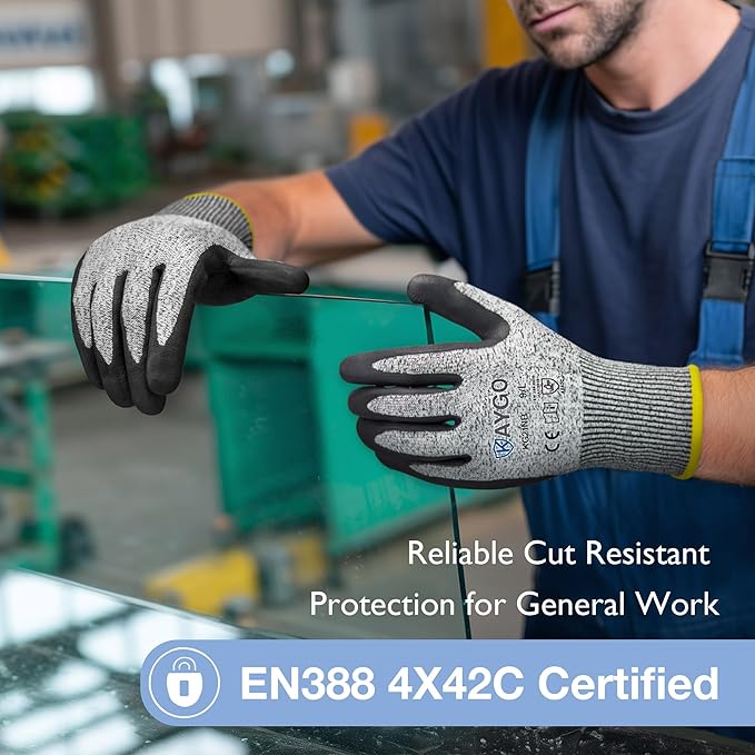 KAYGO Cut Resistant Gloves - Nitrile Micro-Foam Coated, Puncture Proof Safety Gloves for Work, Gardening, and Construction with Enhanced Grip | ANSI Cut Level A3 | KG21NB (Size L, 2 Pairs, Blue)