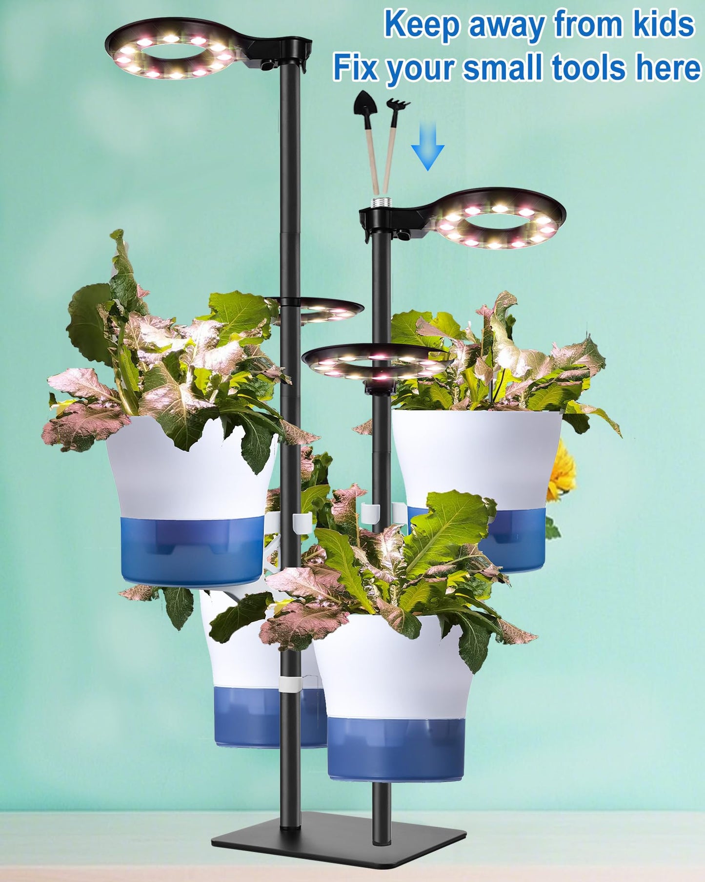 Indoor Plant Hydroponics Growing System Tower Kit with Grow light,Herb Vegetable Indoor Garden Growing System with Standing Floor Tall LED Grow Light,Height Adjustable with Timer & Metal Stand (Large)