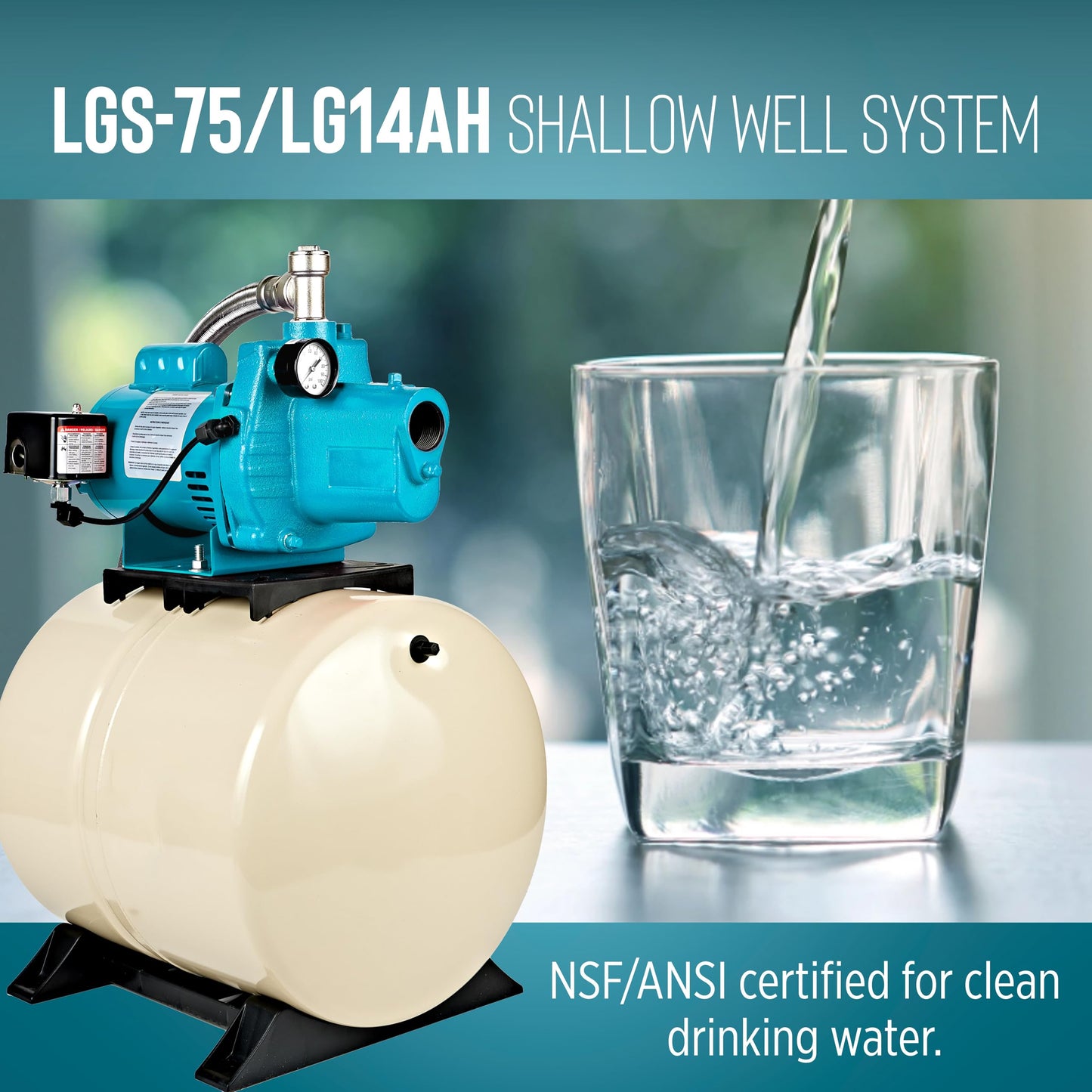 Little Giant LGS-75/LG14AH Dual Voltage (115/230V) 3/4 HP Shallow Well Jet Pump/Tank Combo 16 GPM Cast Iron Pump with 14 Gallon Pressure Tank, Blue/White, 558932