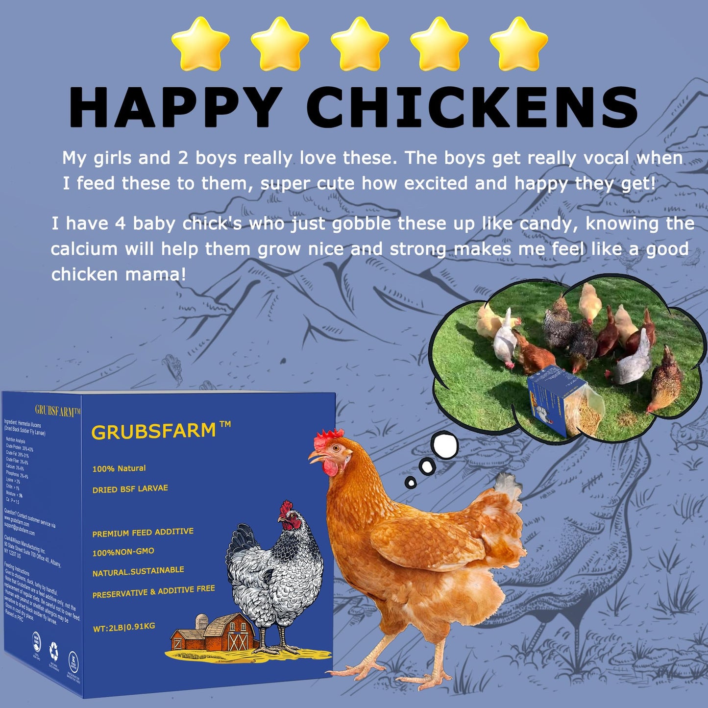 GRUBSFARM Premium Chicken Treats 2LB - Non-GMO & 85X More Calcium Than Meal Worms - Molting & Laying Supplement - BSF Larvae Treats for Layer Hens, Ducks Wild Birds