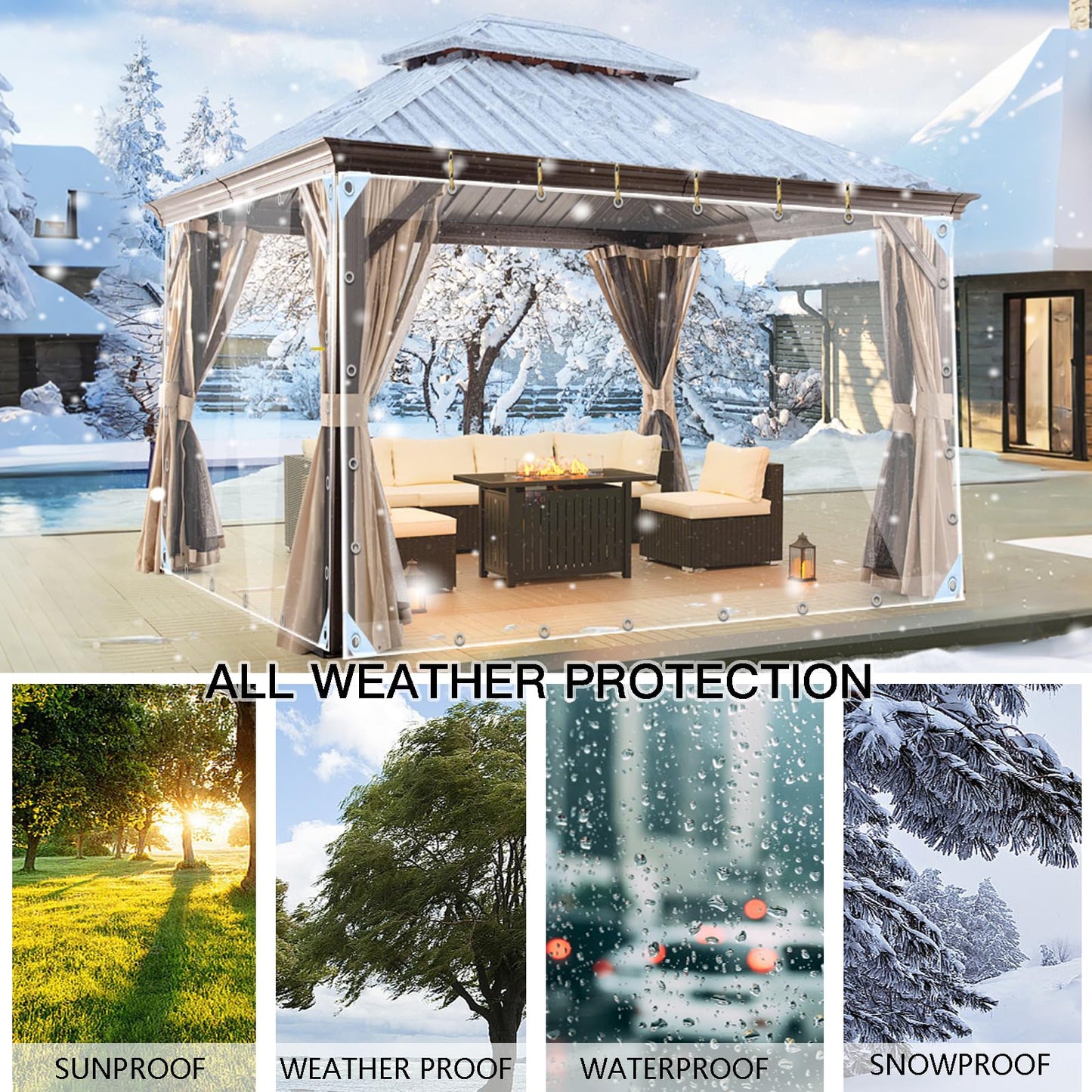 Clear Tarps Heavy Duty PVC, Transparent Tarp Durable Waterproof Dustproof Windproof, Tarpaulin with Grommets & Ropes for Greenhouse, Patio, Garden, Pavilion, Chicken, Porch, Outdoor(12' x 20')