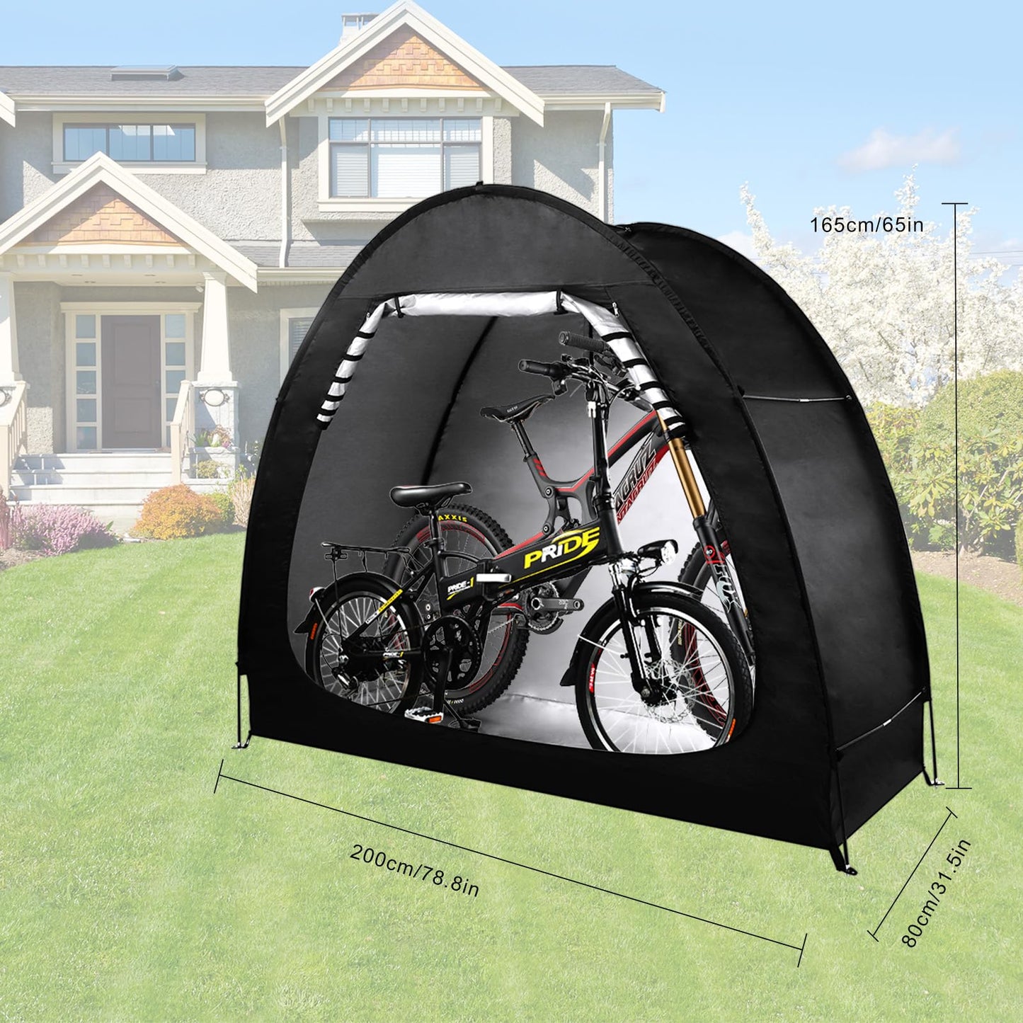 AXABING Outdoor Bike Storage Shed Tent, Portable Bicycle Motorcycle Storage Shed with Spare Pole and Rain strip for 2 Bikes, PU4000 Waterproof Silver Coated Oxford Bike Cover, Foldable Bicycle Shelter