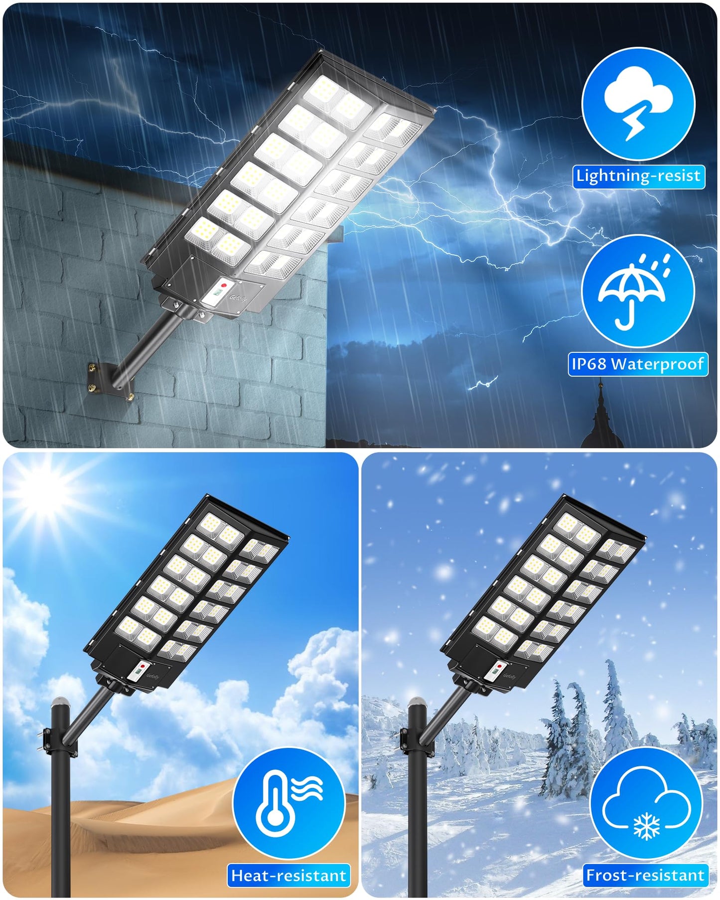 Gefolly SL-9800W Solar Street Lights Outdoor, 860000LM Commercial Parking Lot Light, 6500K Dusk to Dawn IP67 Security Flood Lights Motion Sensor Led Lamp for Basketball Court, Road, Yard