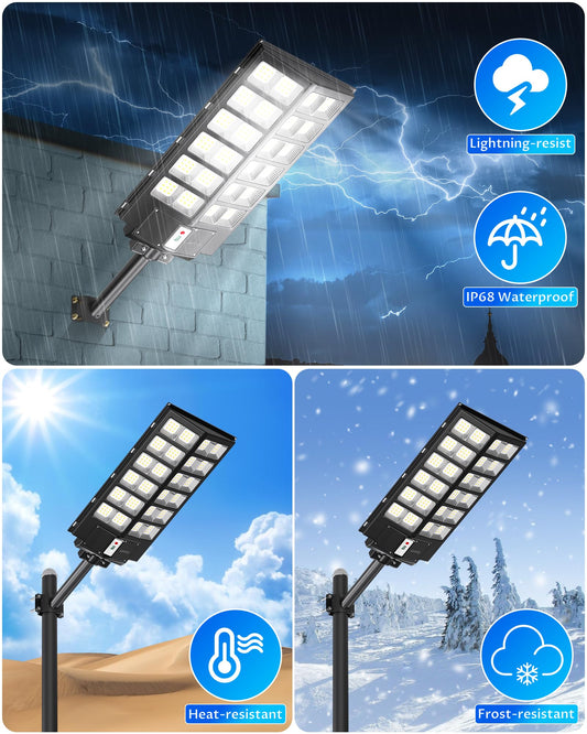 Gefolly SL-9800W Solar Street Lights Outdoor, 860000LM Commercial Parking Lot Light, 6500K Dusk to Dawn IP67 Security Flood Lights Motion Sensor Led Lamp for Basketball Court, Road, Yard