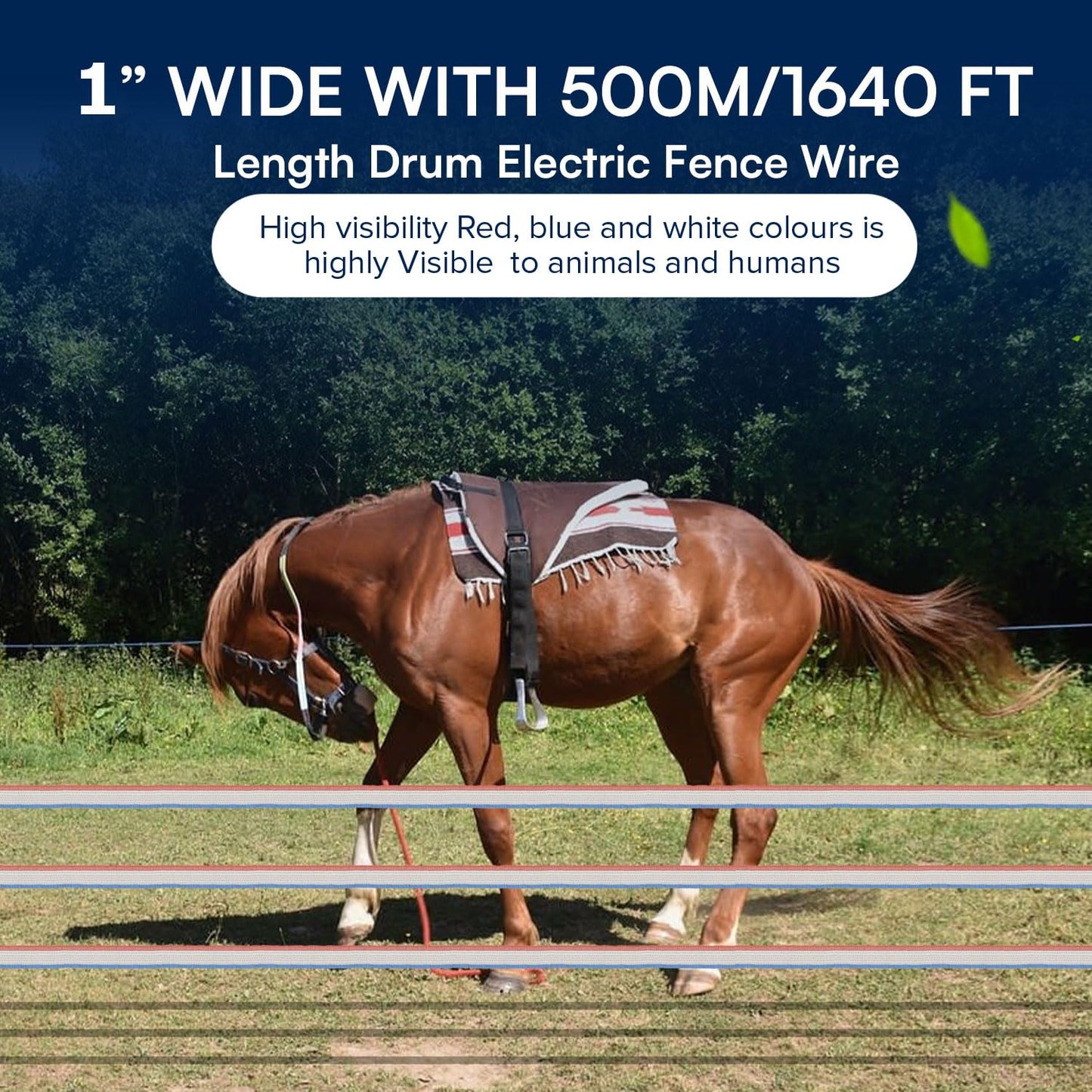 My Animal Command 1 Inch Wide Electric Fence Polytape for Containment of Livestock, Horses Farm Animals Garden Deer Hot Wire with High Visibility - 1640 Feet/500 Meter Length Drums