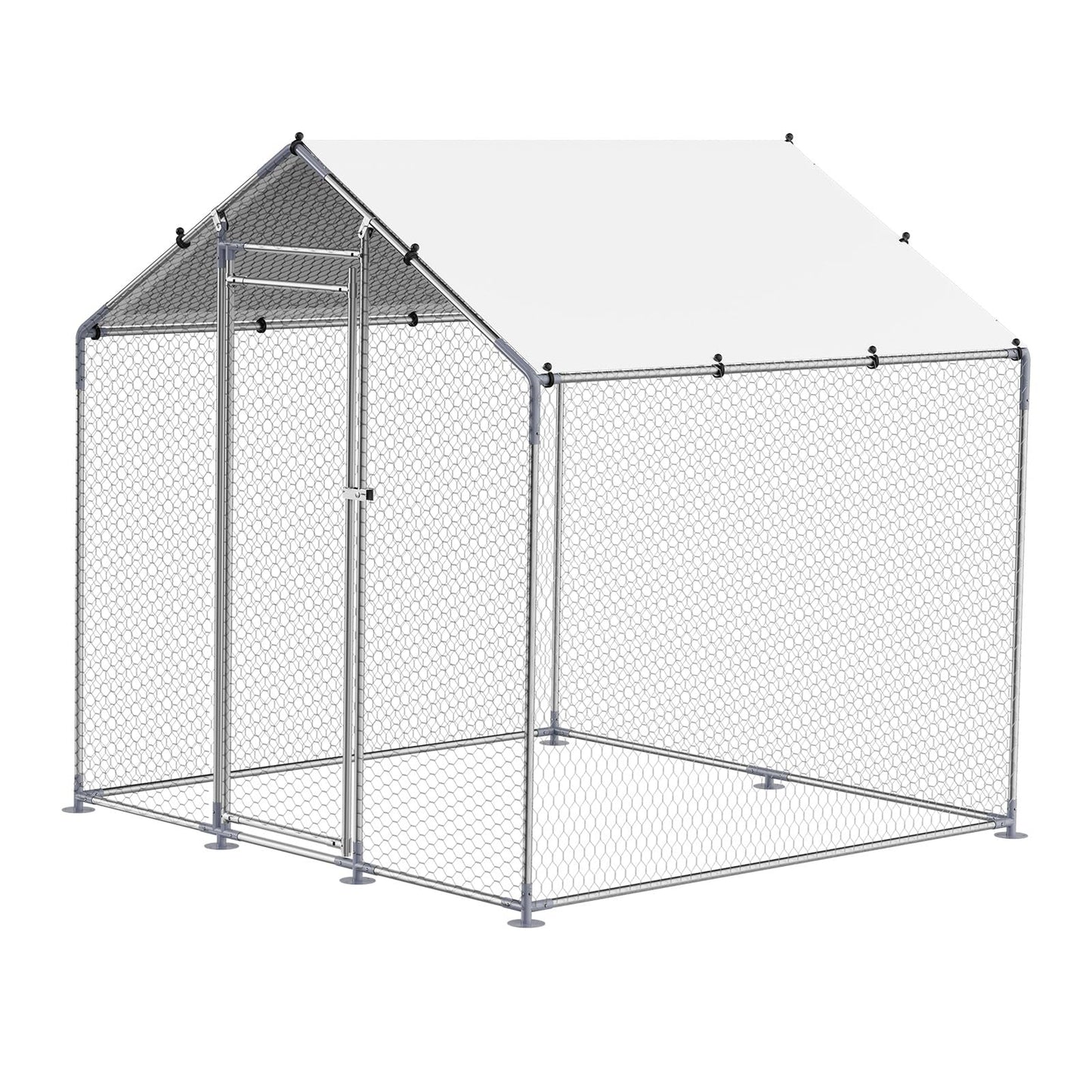 VEVOR Metal Chicken Coop, 6.56x6.56x6.56ft Walk in Chicken Runs for Yards with Cover, Spire Roof Hen House Enclosure with Security Lock, Outdoor Duck Rabbit Poultry Cage Pen for Backyard, Farm, Yard