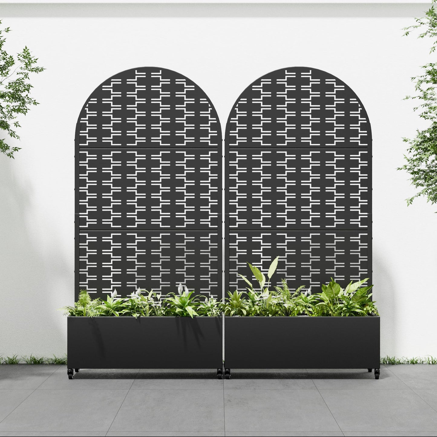 Casaphoria 72"x35" Metal Raised Garden Bed with Trellis(2 Pack), Outdoor Planter Box with Wheels & Drainage Holes for Climbing Plants, Flowers, Elevated Garden Kit with Privacy Screen, Black-Square