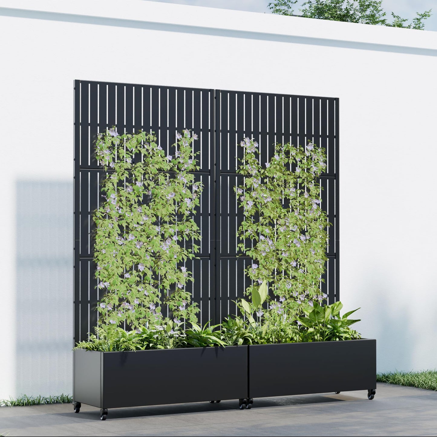 Casaphoria 72"x35" Metal Raised Garden Bed with Trellis(2 Pack), Outdoor Planter Box with Wheels & Drainage Holes for Climbing Plants, Flowers, Elevated Garden Kit with Privacy Screen, Black-Fence