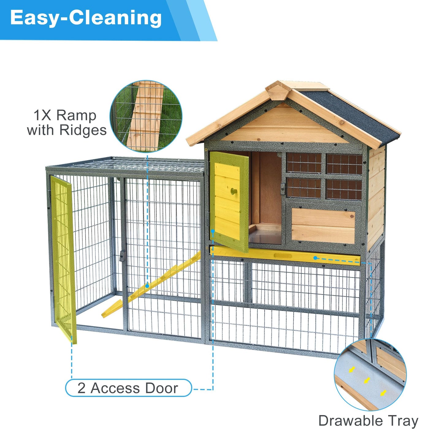 Chicken Coop and Run, Two Story Rabbit Hutch Indoor Outdoor, Waterproof Metal Frame Hen House with Nesting Box Rabbit Cage, Deep No Leak Pull Out Tray, for Chick, Bunny