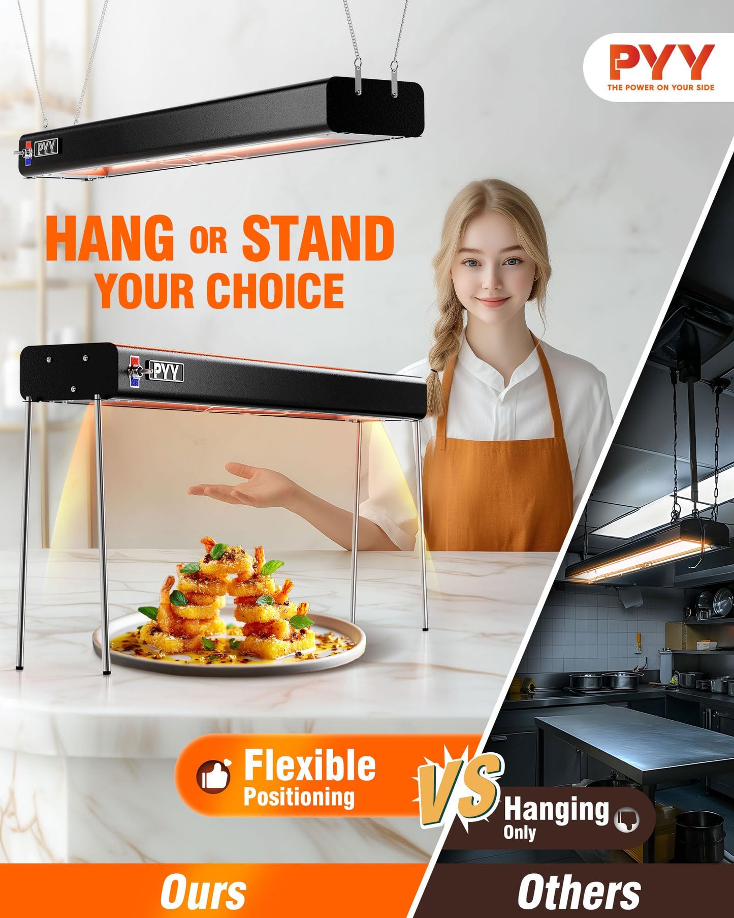 PYY 36 Inch Food Heat Lamp - Aluminum Infrared Strip Heater Overhead Food Warmer Light Electric Commercial Grade for Restaurant Buffet Catering Kitchen 750W