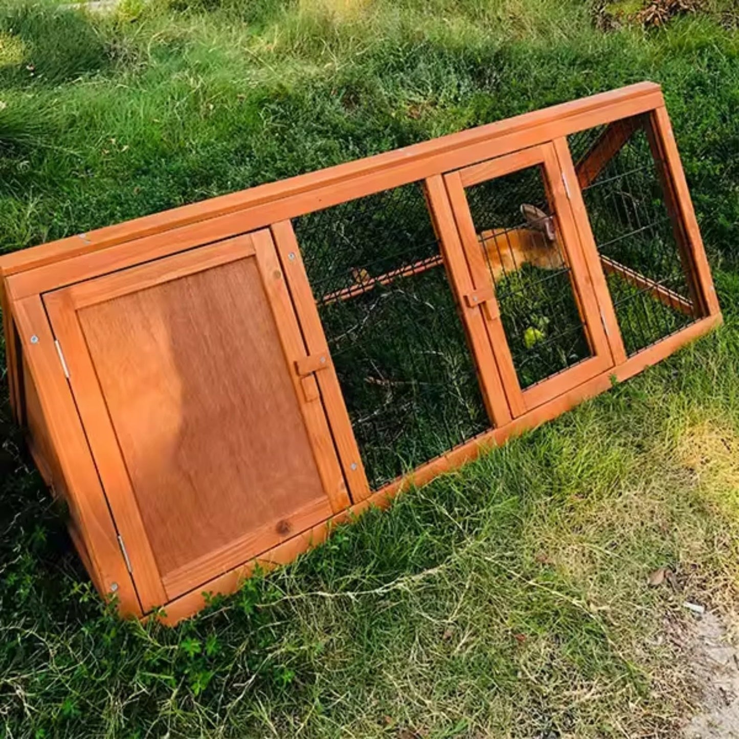 GarveeLife Wooden Rabbit Hutch, Chicken Hutch Outdoor with Run and 2 Doors, a-Frame Wooden Chicken Coops with Ventilating Wire, Quail, Rabbit Hideout for Small Animals, Red